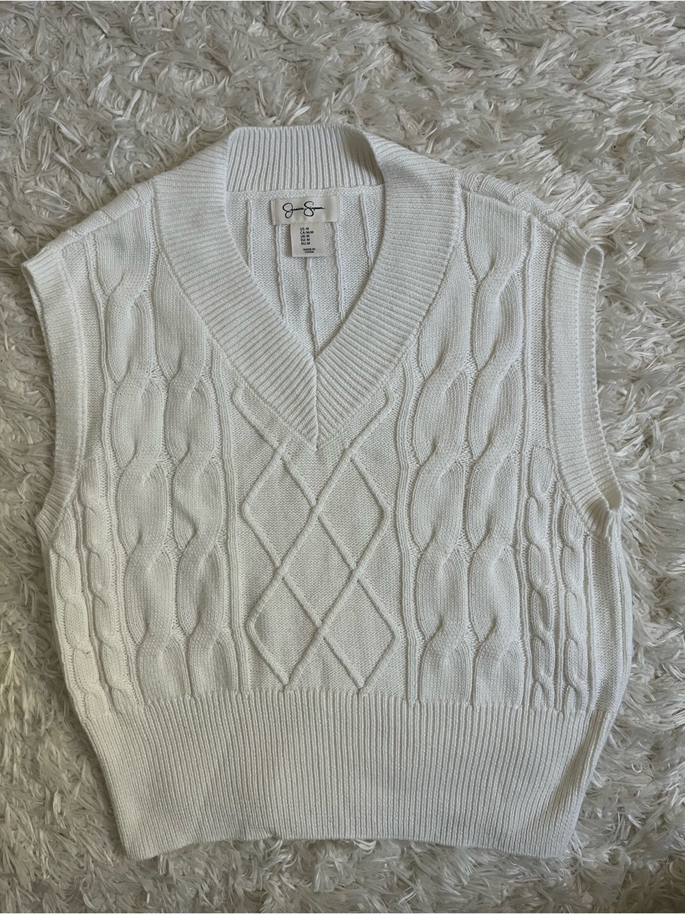 Women’s Jessica Simpson Cream Cable-Knit V-Neck Sweater Vest Medium